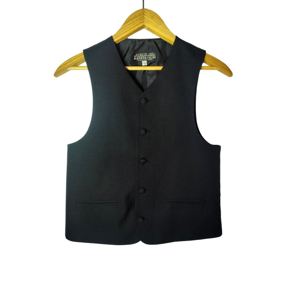 Vintage Alberto Celini Hand Tailored Waist Vest Size 37R Black Prom Wedding